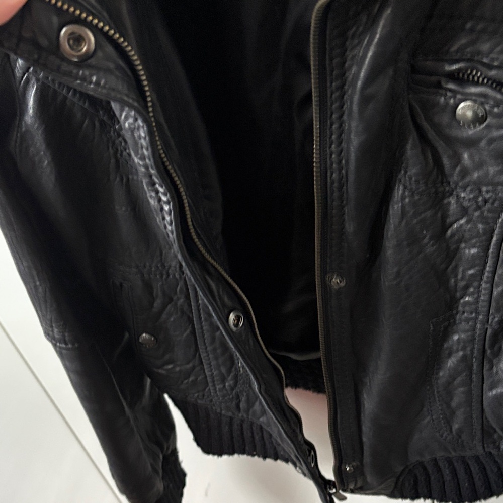 Michael Kors Black Leather Jacket with Ribbed Collar size L - Picture 5 of 9